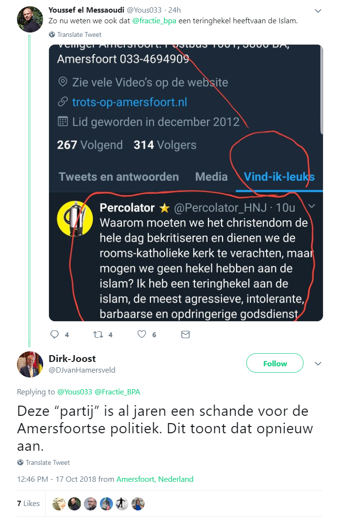 Zo nu weten we ook dat @fractie_bpa een teringhekel heeft aan de Islam. Deze partij is al jaren een schande voor de Amersfoortse politiek. Dit toont dat opnieuw aan.